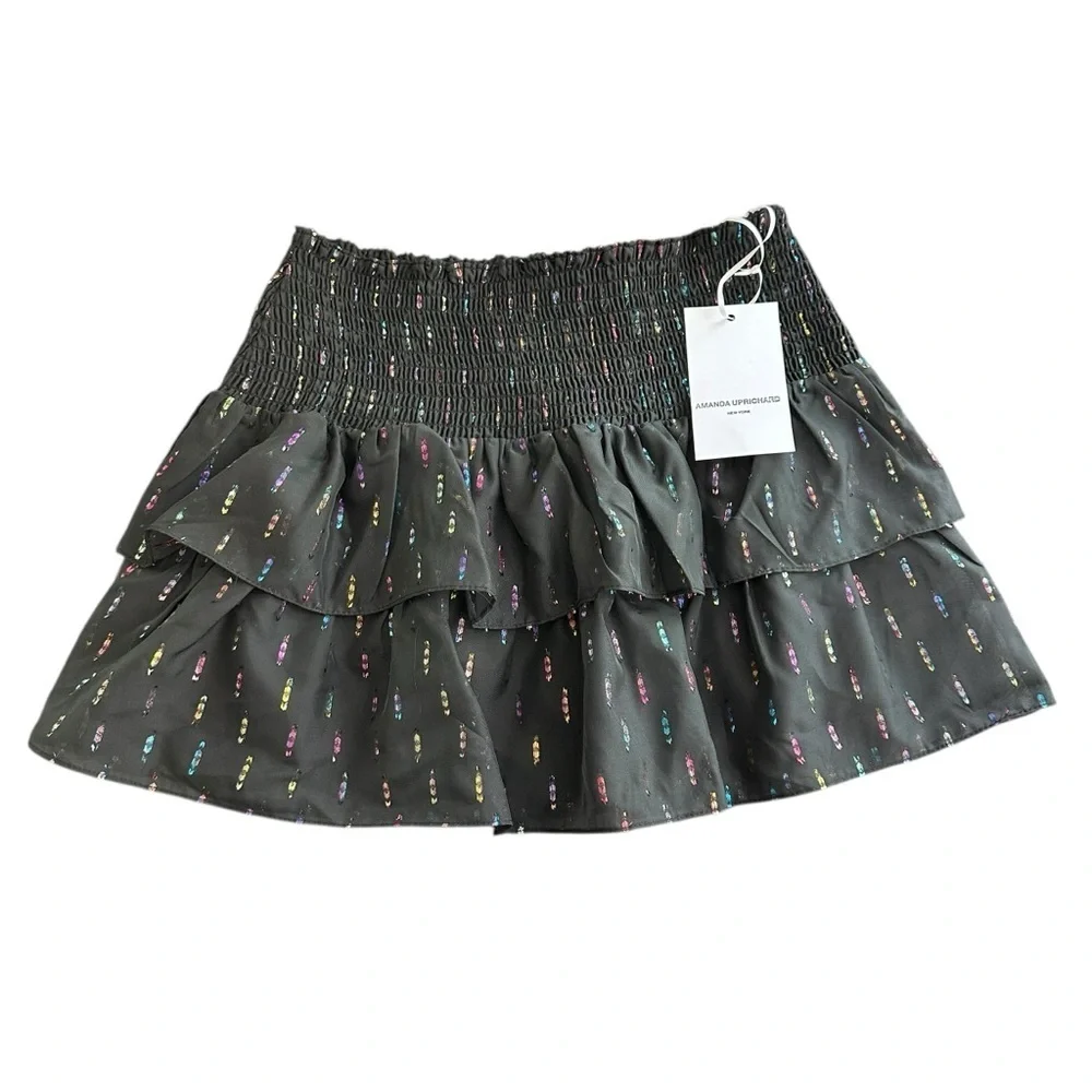 Amanda Uprichard Black Ruffled Skirt with Colorful Accents NWT small